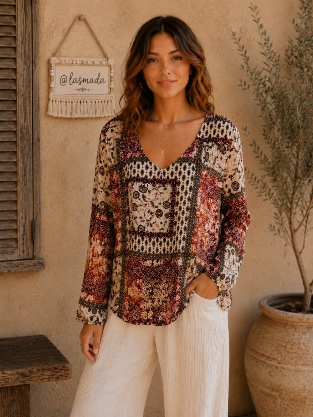 MOONDUST Patchwork Paisley Blouse XL Cutout Boho Festival Top Oversized GYPSY - Picture 2 of 16